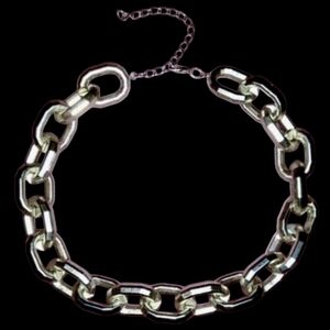 Faceted 80s Link Choker Silver Handmade Statement Necklace Big Goth Biker Punk